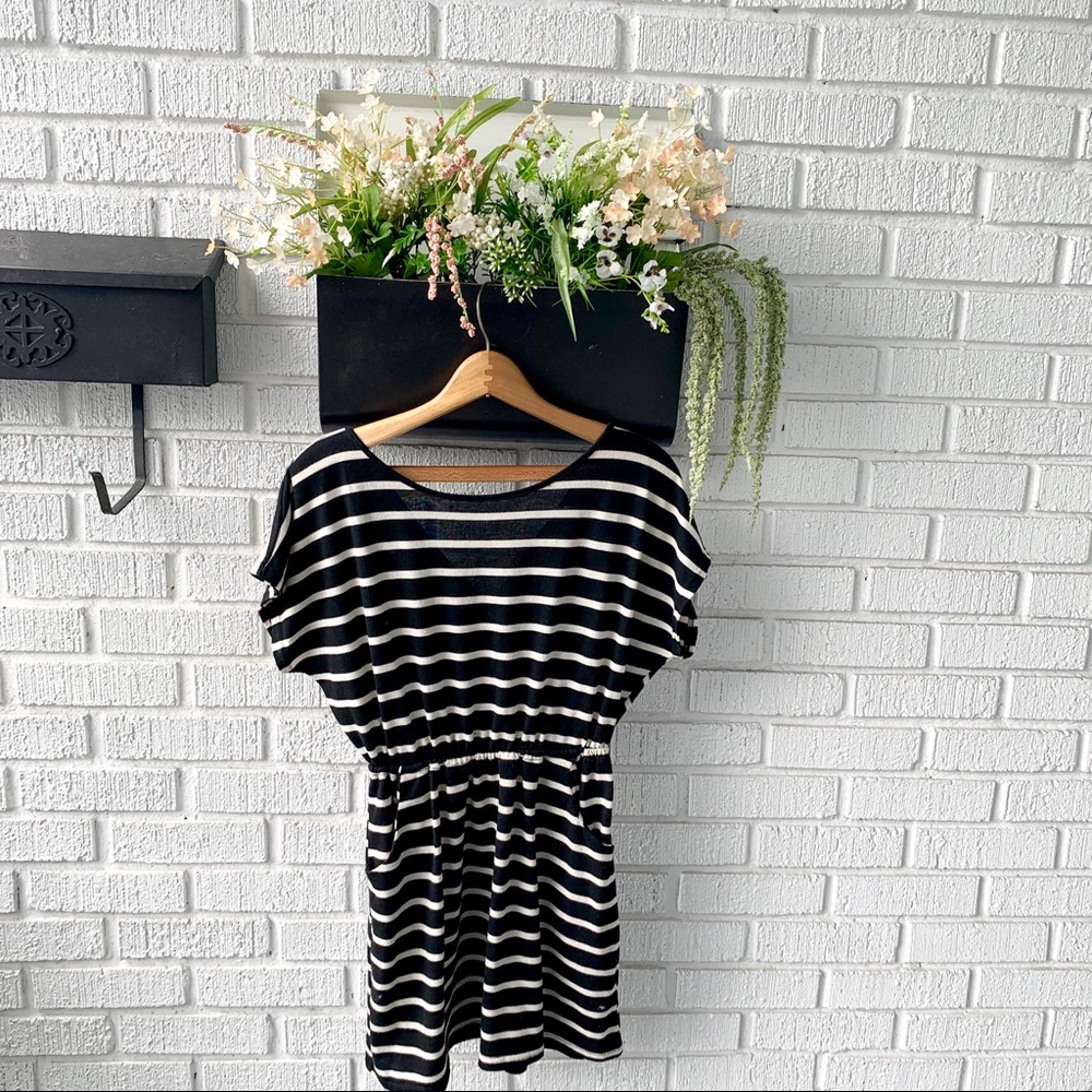 Legend Black Striped Dress With Pockets & Low Back Size Small